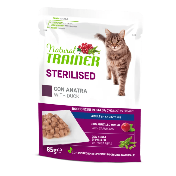 Bustine Gatto Natural Trainer Sterilised Anatra 85 g