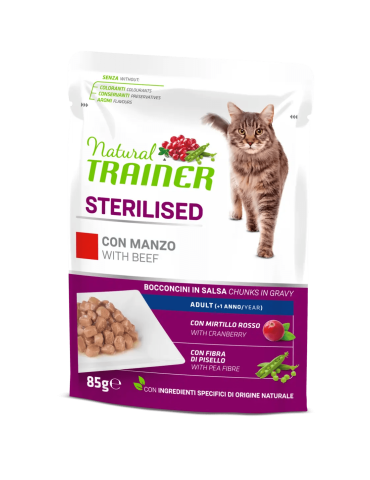 Bustine Gatto Natural Trainer Sterilised Manzo 85 g