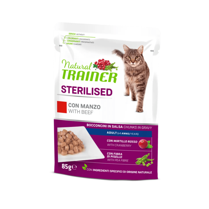 Bustine Gatto Natural Trainer Sterilised Manzo 85 g