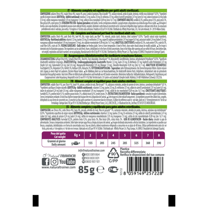 Bustine Gatto Natural Trainer Sterilised Manzo 85 g