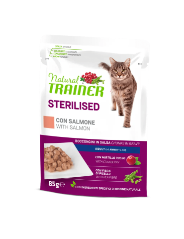 Bustine Gatto Natural Trainer Sterilised Salmone 85 g
