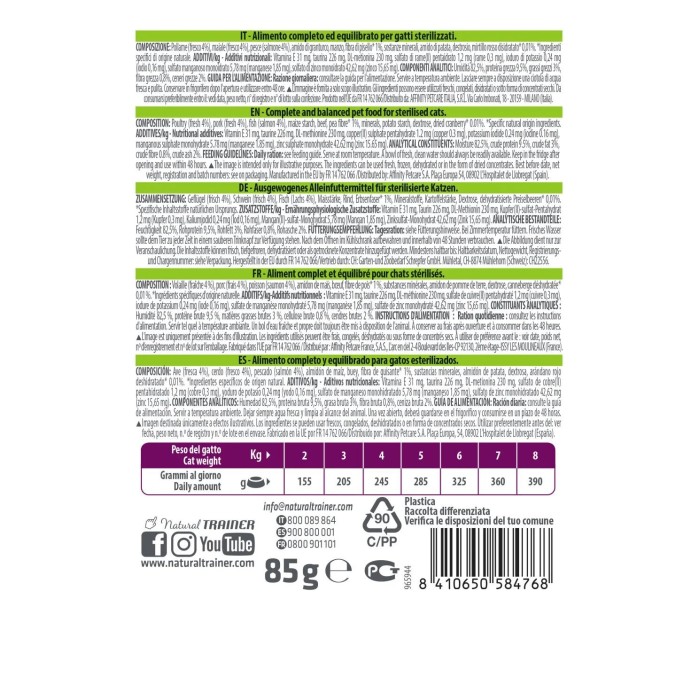 Bustine Gatto Natural Trainer Sterilised Salmone 85 g