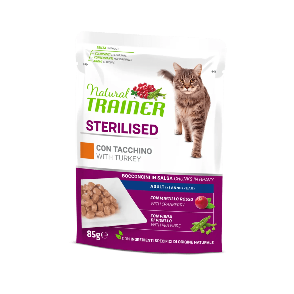 Bustine Gatto Natural Trainer Sterilised Tacchino 85 g
