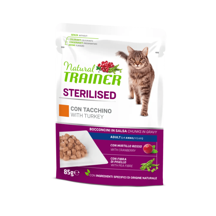 Bustine Gatto Natural Trainer Sterilised Tacchino 85 g