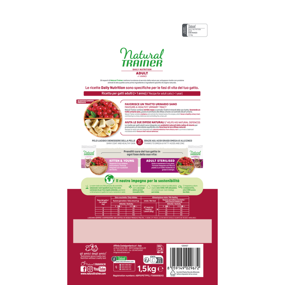 Crocchette Gatto Natural Trainer Adult Manzo 1,5 kg