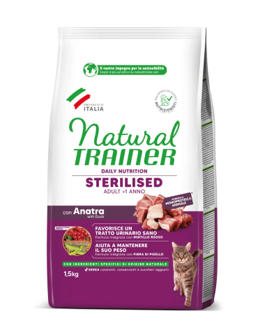 Crocchette Gatto Natural Trainer Sterilised Anatra Monoprotein 1,5 kg