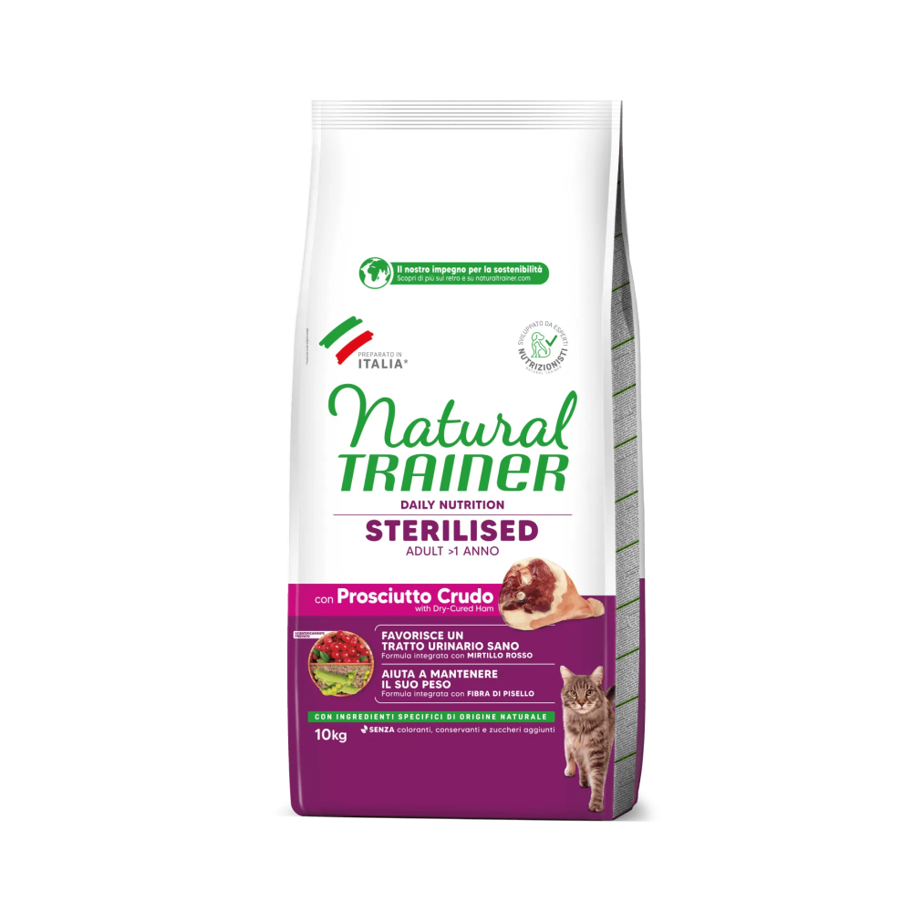 Crocchette Gatto Natural Trainer Sterilised Prosciutto 1,5 kg