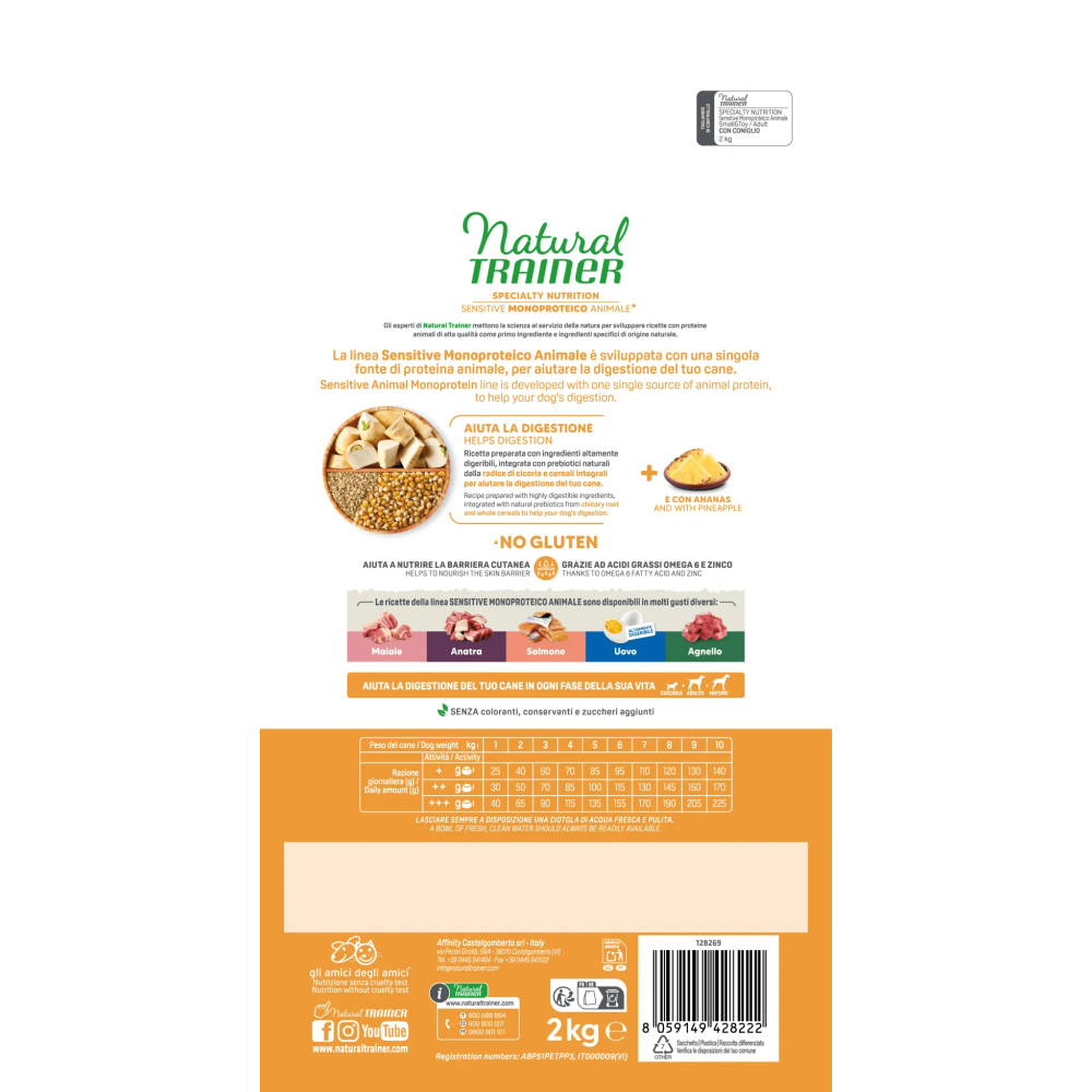 Crocchette Cane Natural Trainer Sensitive No Gluten Mini Adult Coniglio 2 kg