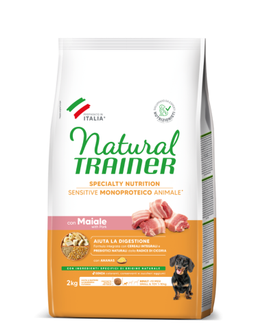 Crocchette Cane Natural Trainer Sensitive No Gluten Mini Adult Maiale 2 kg
