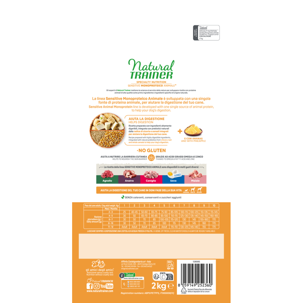 Crocchette Cane Natural Trainer Sensitive No Gluten Mini Adult Salmone 2 kg