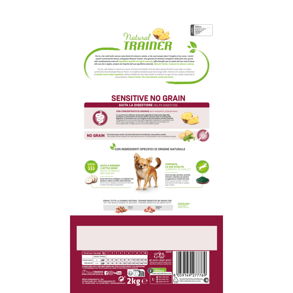 Crocchette Cane Natural Trainer Sensitive No Grain Mini Adult Maiale 2 kg