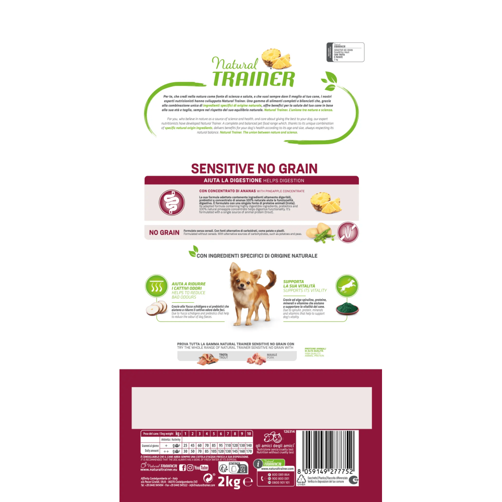 Crocchette Cane Natural Trainer Sensitive No Grain Mini Adult Trota 2 kg